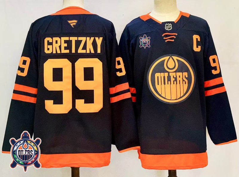 Men Edmonton Oilers 99 Gretzky Black Fanatics 2025 NHL Jersey style 3
